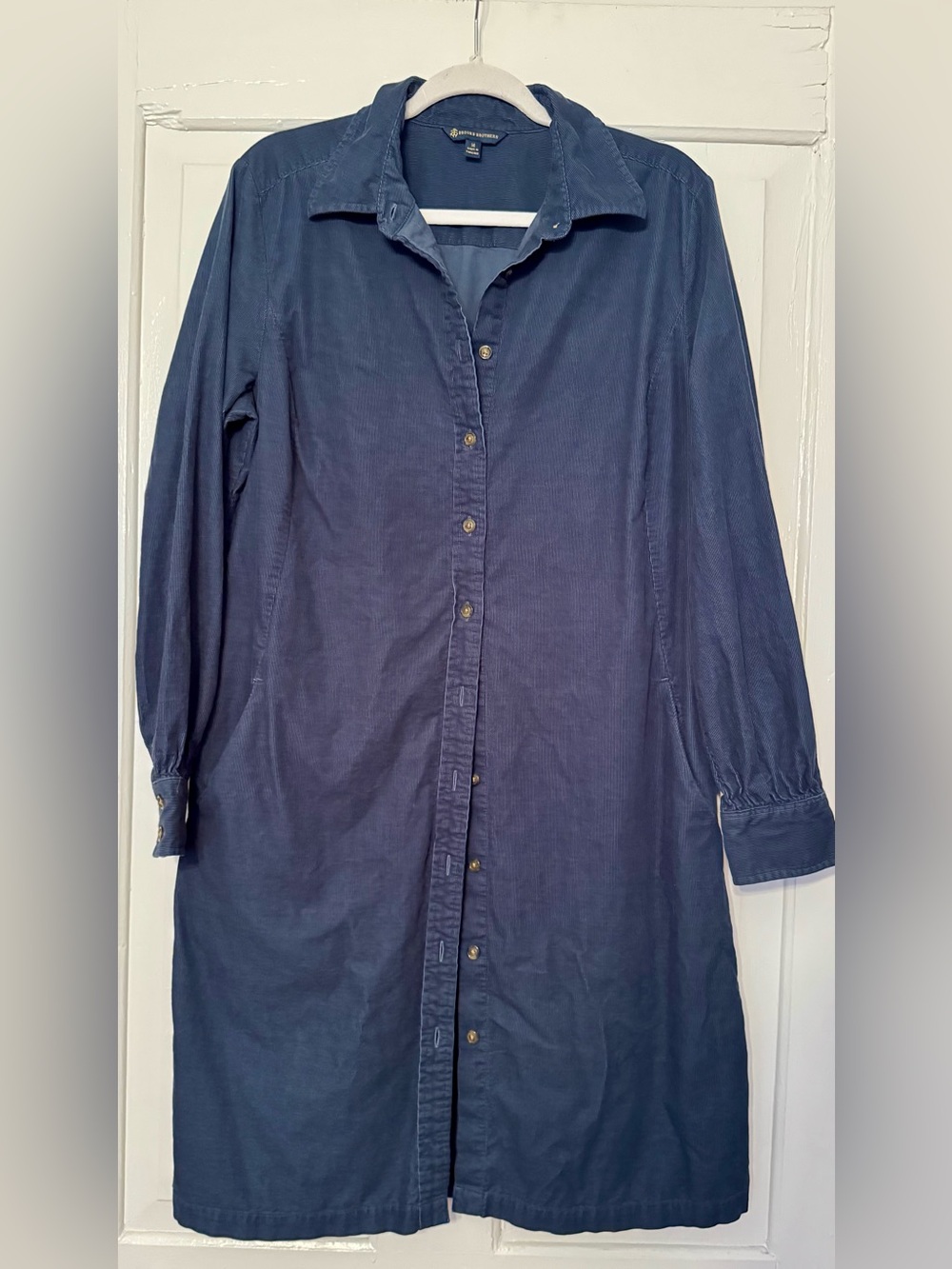Vintage Classic Long-Sleeve Corduroy Navy Shirt Dress
